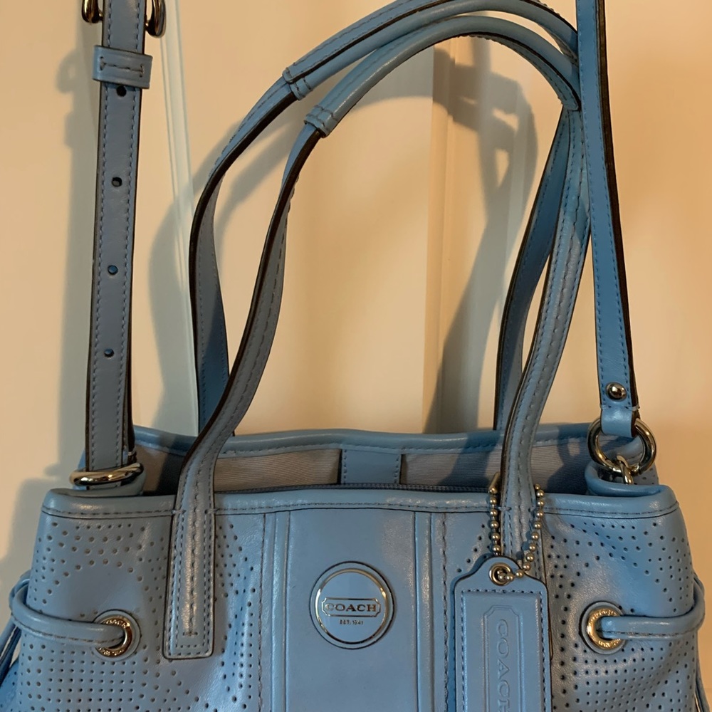 Coach Light Blue Leather Tote Bag